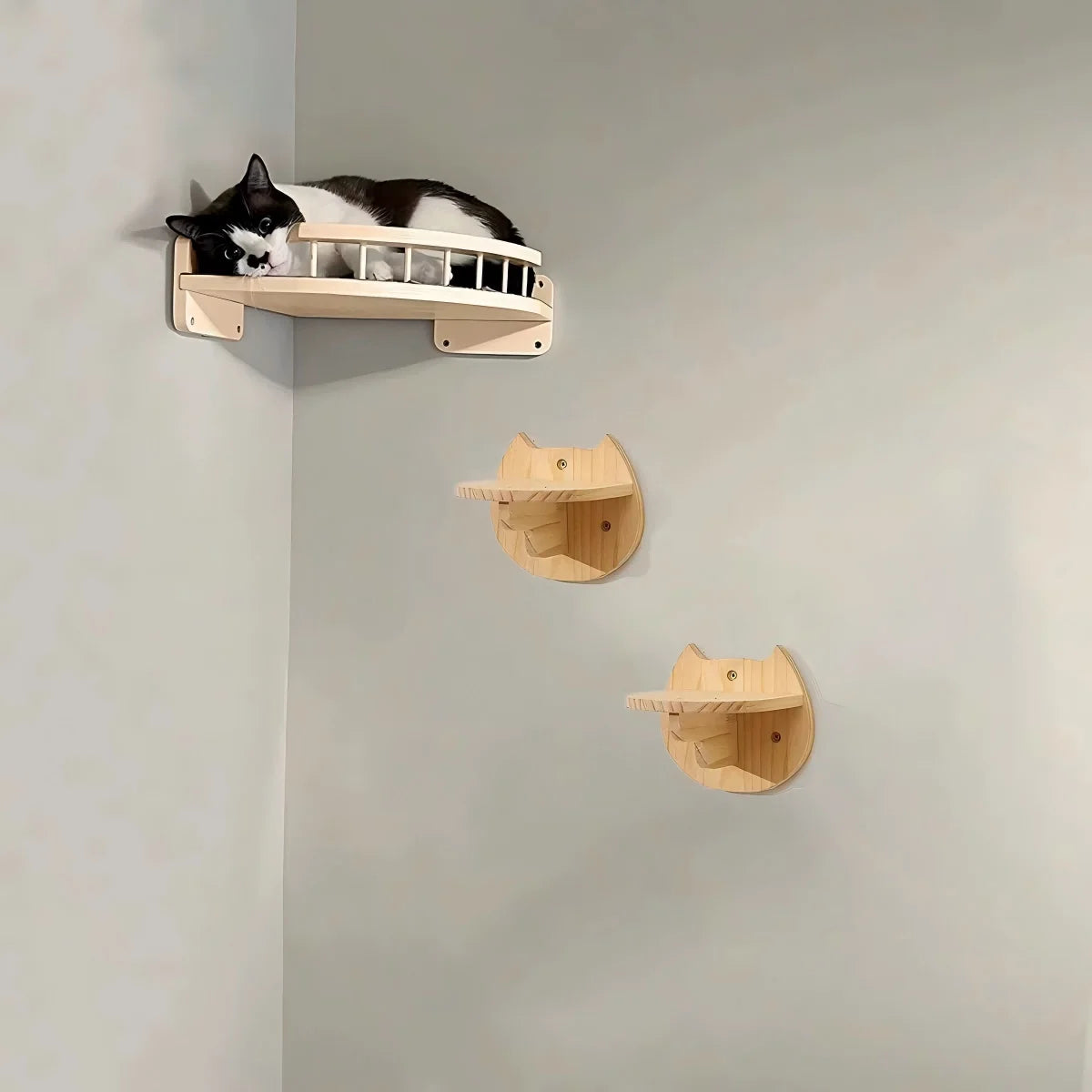 CWV Wall Mounted Cat Hammock Steps Pine Wood Climbing Shelf