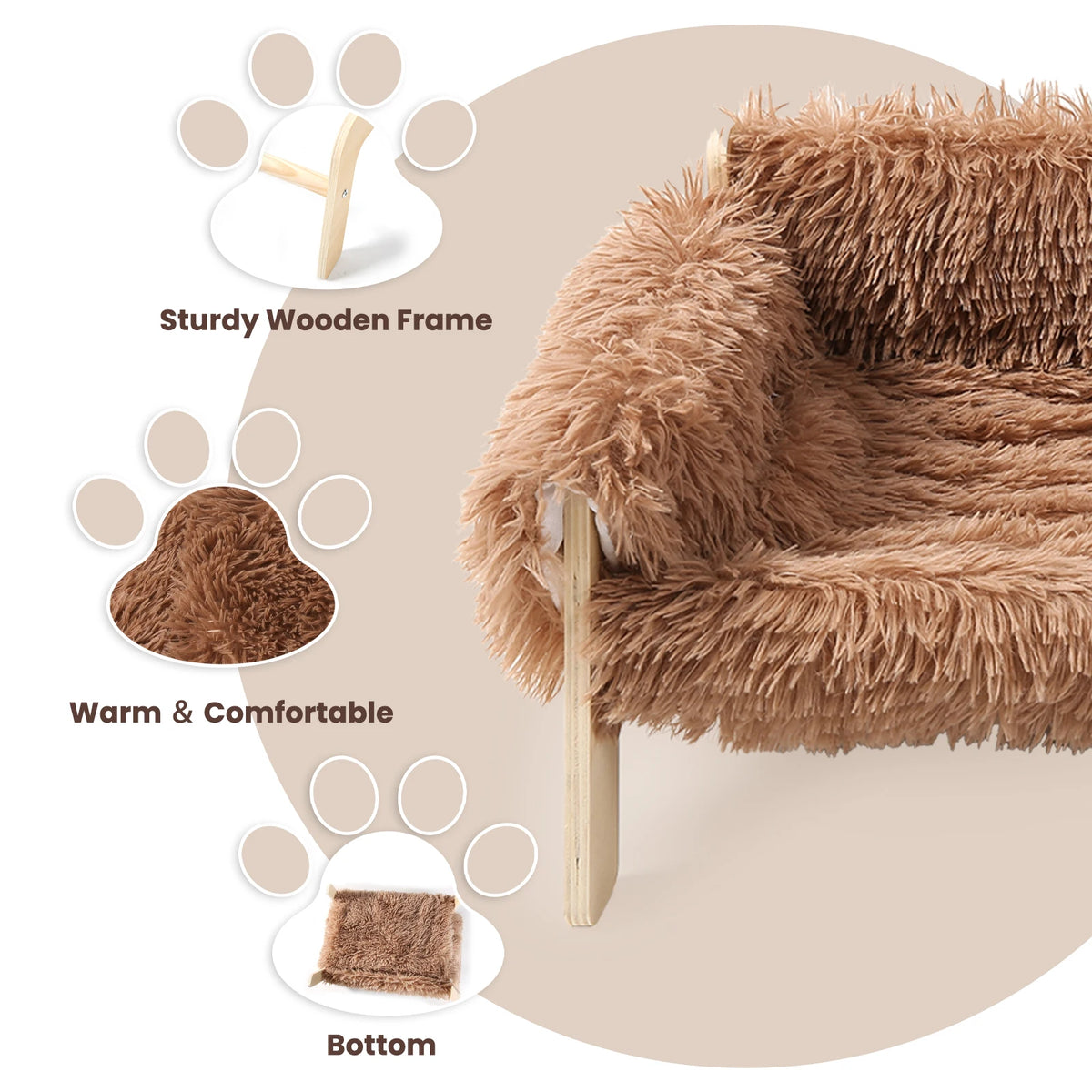 Raised Plush Cat Sofa With Sturdy Wooden Legs For Cats