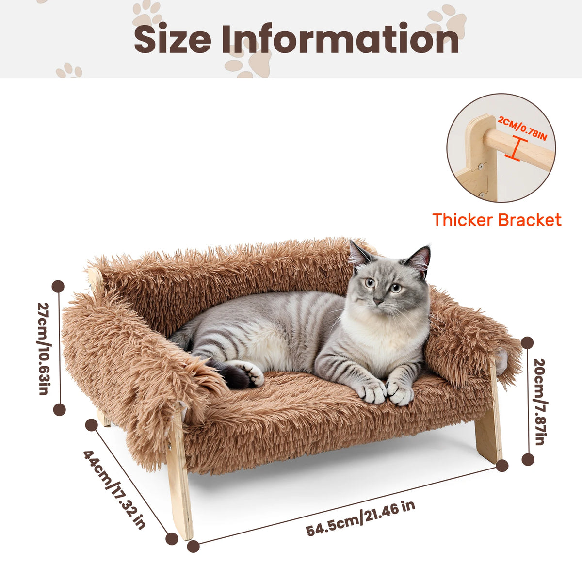 Raised Plush Cat Sofa With Sturdy Wooden Legs For Cats