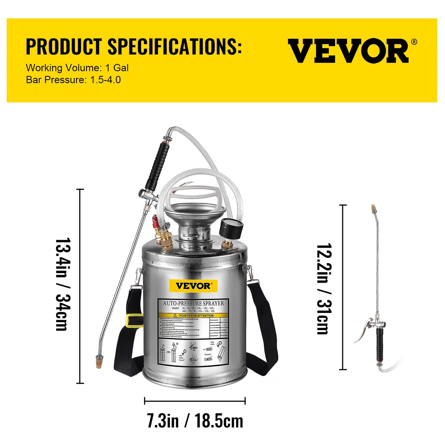 SucceBuy 4-12L Hand Powered Sprayer Stainless Steel Watering Spraying Sprinkling Atomizer Pump Home Garden Cleaning Sprayer