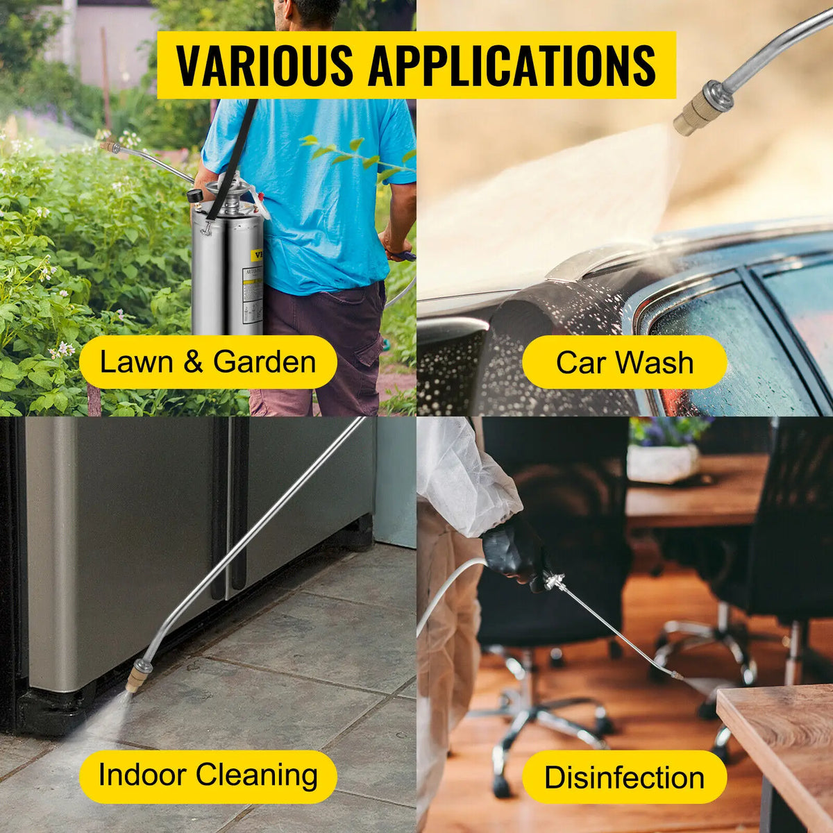 SucceBuy 4-12L Hand Powered Sprayer Stainless Steel Watering Spraying Sprinkling Atomizer Pump Home Garden Cleaning Sprayer