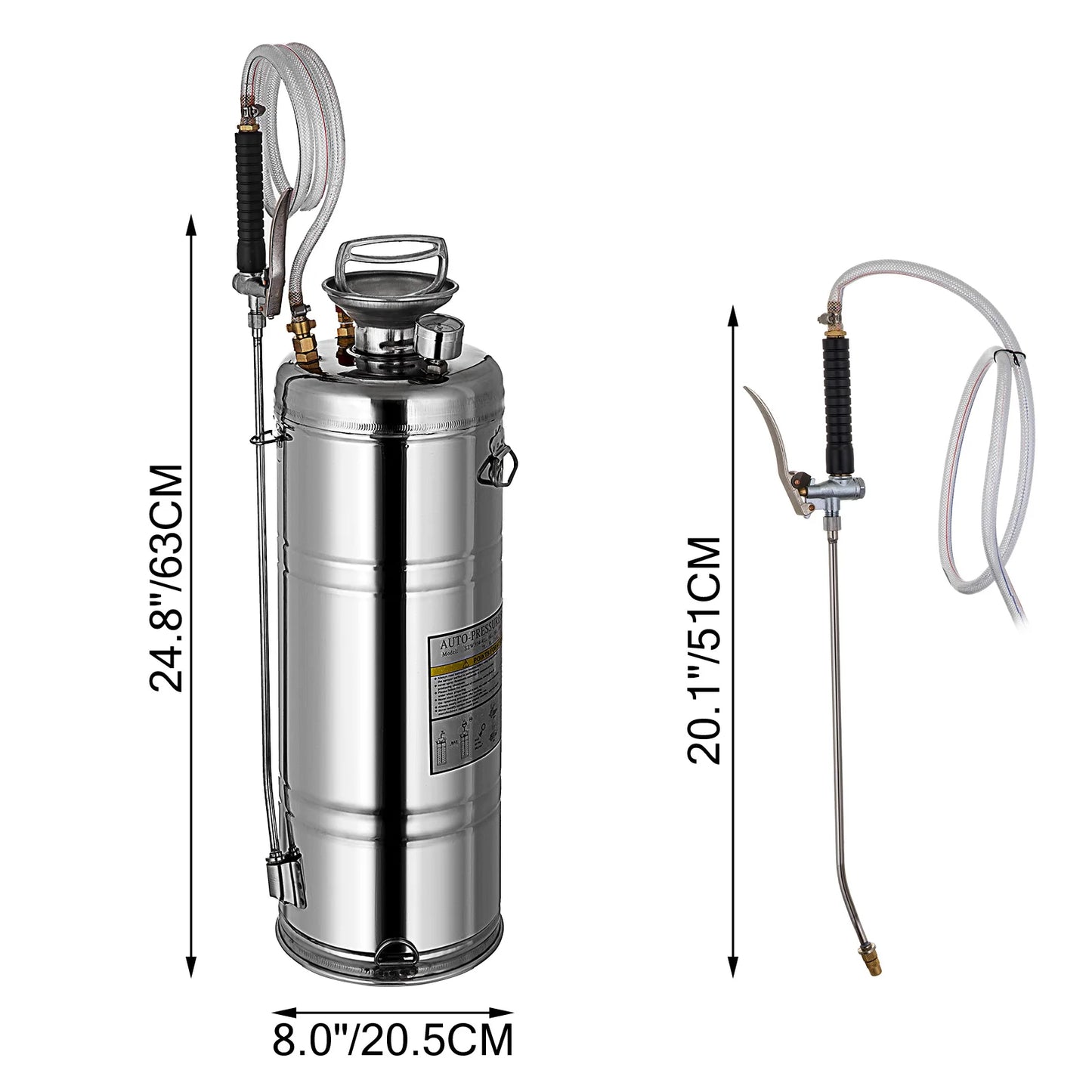 SucceBuy 4-12L Hand Powered Sprayer Stainless Steel Watering Spraying Sprinkling Atomizer Pump Home Garden Cleaning Sprayer
