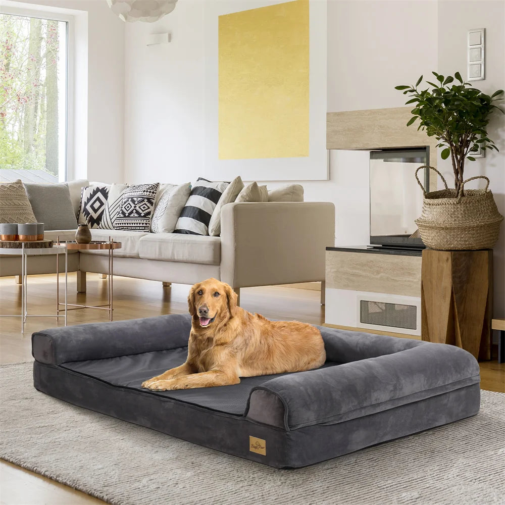 Borwart Orthopedic Memory Foam Plush Dog Bed Waterproof Removable Cover
