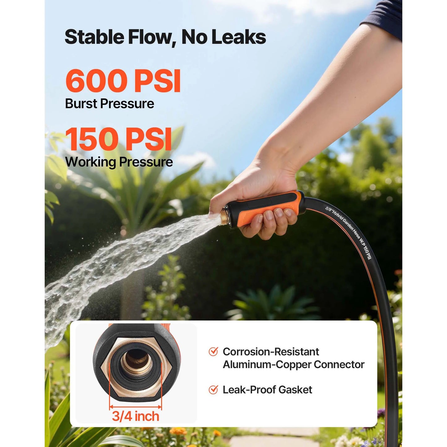 SucceBuy Garden Hose Heavy Duty Rubber Water Hose Flexible & Non-kink Outdoor Waterhose Lightweight Hoses for Gardening Cleaning