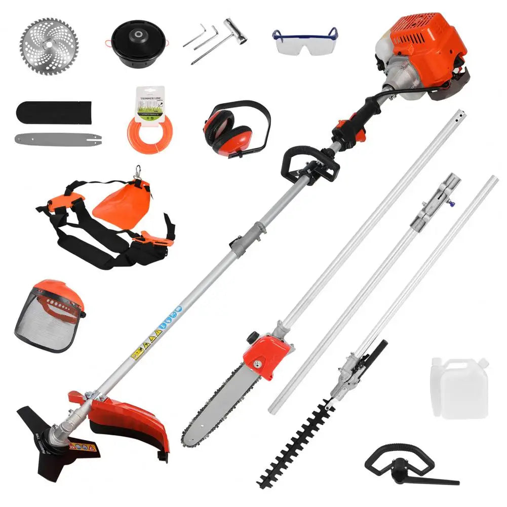 5 in 1 Lawn Mower 52CC Gas Weed Trimmer Cordless Hedge Trimmer 2-Stroke Brush Cutter Handheld Chainsaw Hedge Pruner Set
