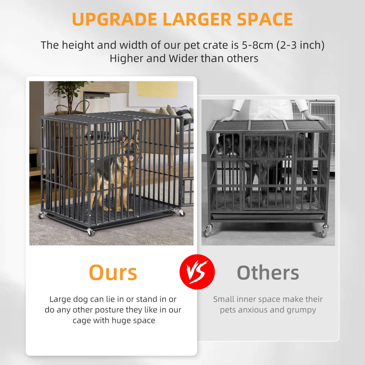 BINGOPAW Heavy Duty Dog Crate With Tray And Lockable Wheels