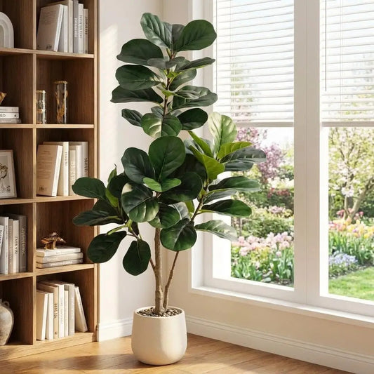 Fiddle Leaf Fig Tree Artificial - Realistic Faux Ficus Lyrata Plant with White Pot Fake Tree for Indoor Floor, Large Greenery Decor for Home Office Living Room, Housewarming Gift