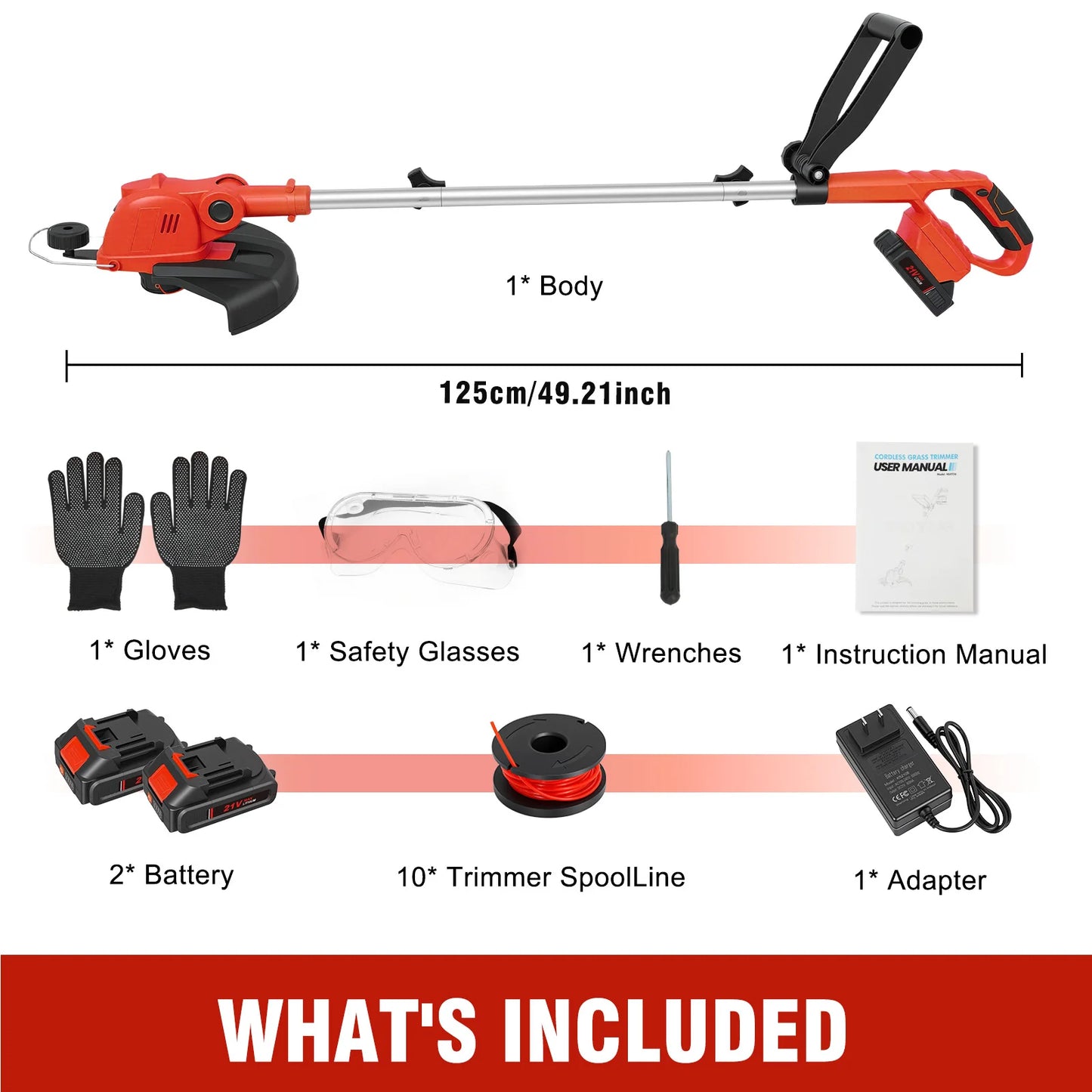 Cordless Rotatable String Trimmer With Dual Battery And Charger