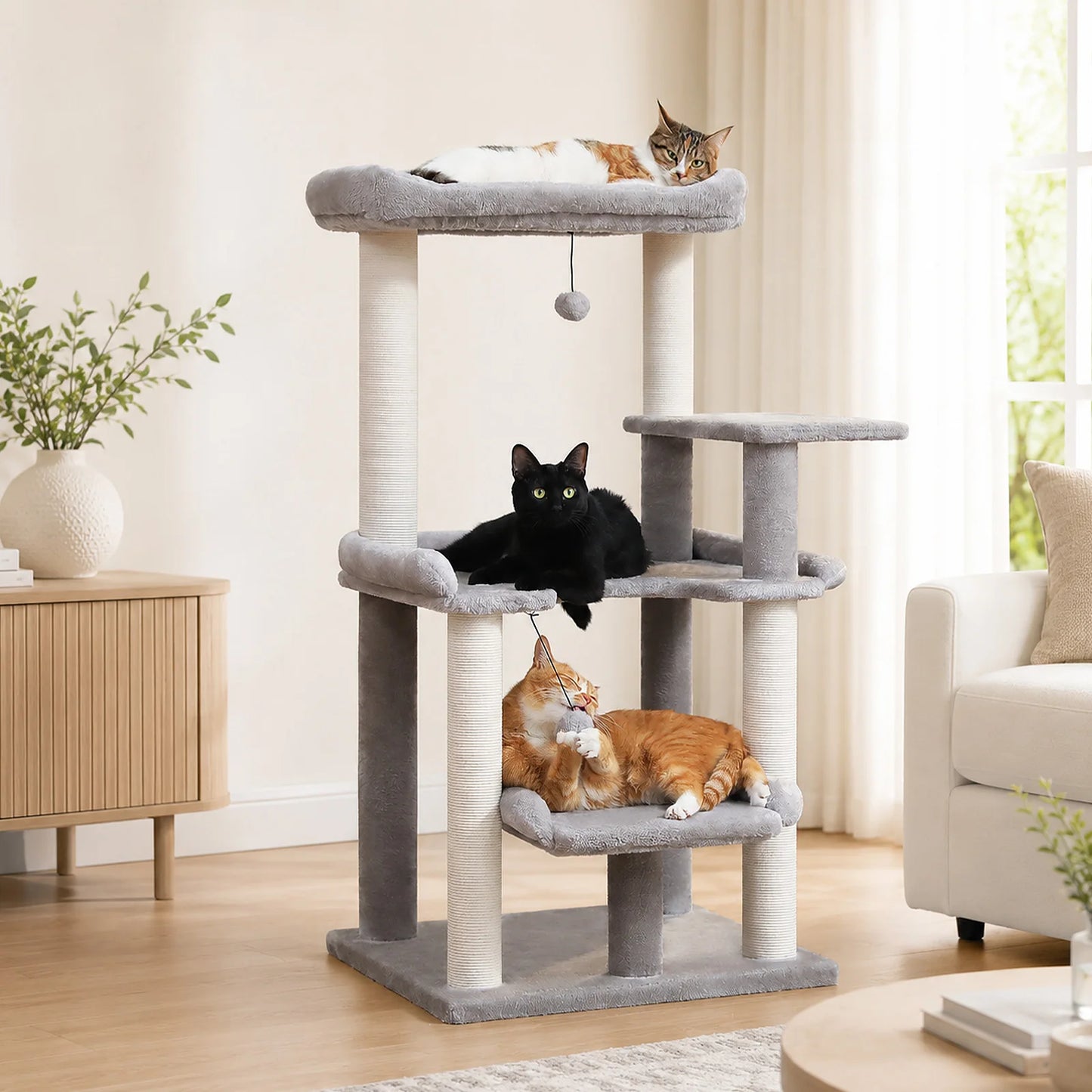 Multi-Level Cat Tree with Sisal Scratching Posts Spacious Top Perch Large Cat Bed Modern Cat Tower for Indoor Cats Large Adult Pet Furniture Cat Toys