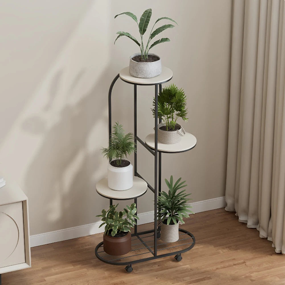 Plant Shelving Flower Pot Holder, Wrought Iron Corner Multiple Planter Rack Organizer with Wheels For Room Corner Balcony Garden