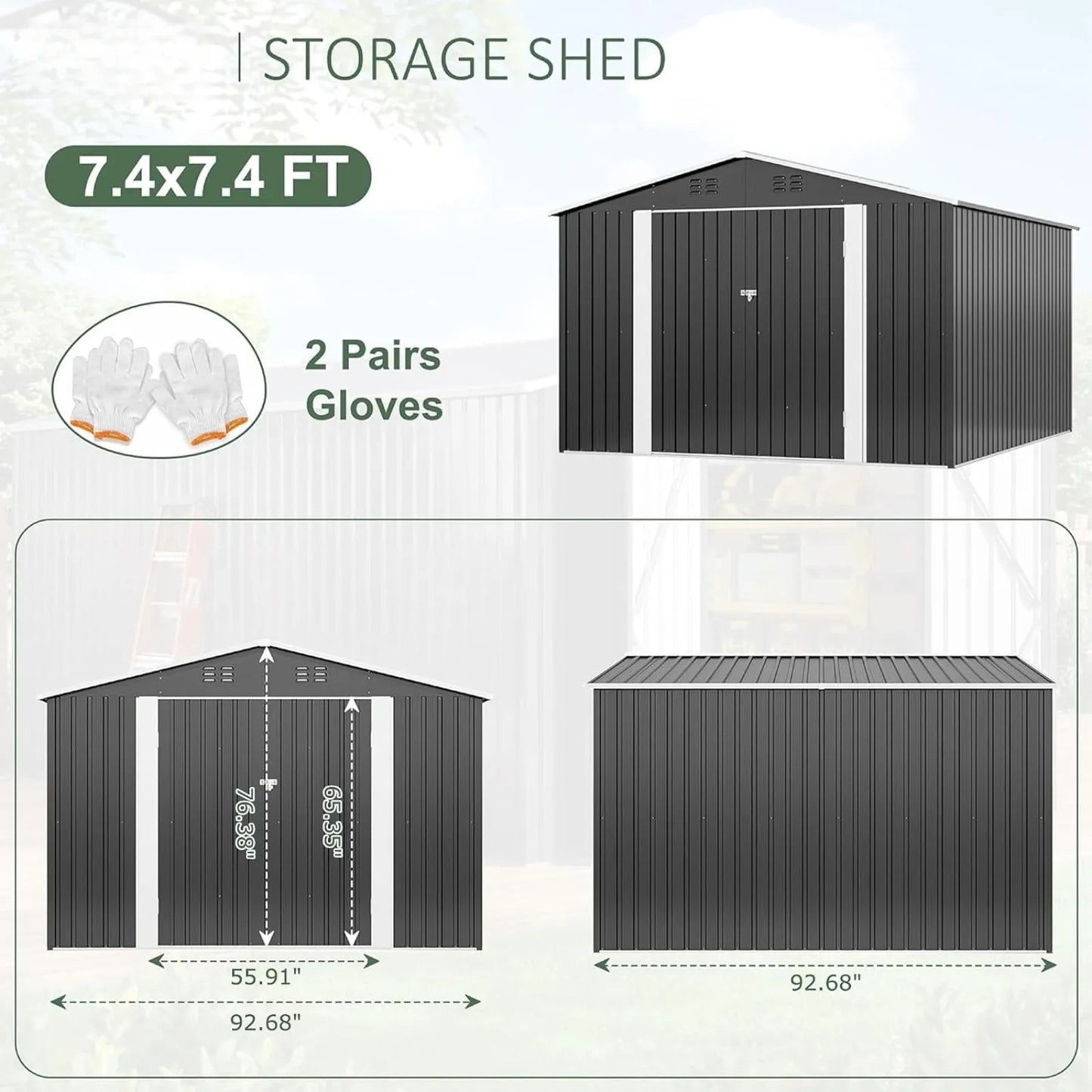 Metal Outdoor Utility Storage Shed With Lockable Garden Doors
