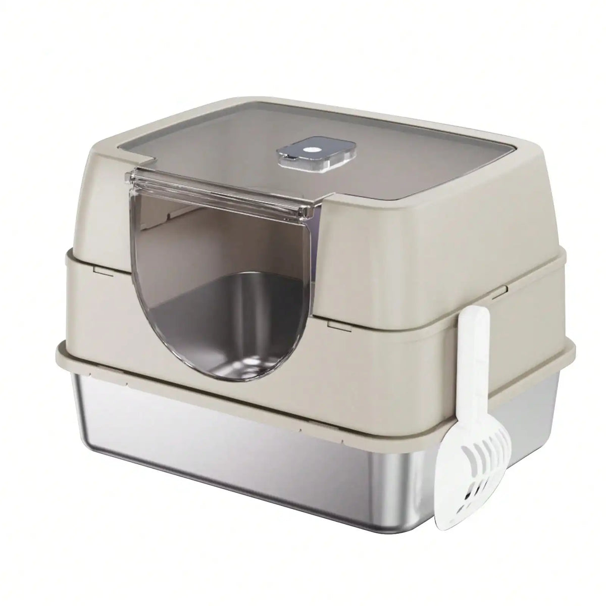 Extra Large Stainless Steel Litter Box With Lid, High Sided Enclosed Metal Cat Litter Pan, Dog Proof Front Entry Top Exit, Odor Control Easy Clean Leak Proof, Includes Mat, Scoop & Step