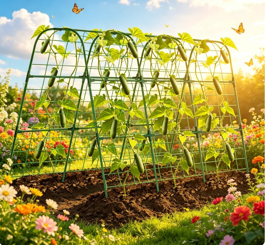 Heavy Duty Metal Garden Arch Trellis Rust Resistant Green Support For Raised Beds Climbing Vegetables Cucumbers Melons Grapes Easy Assembly