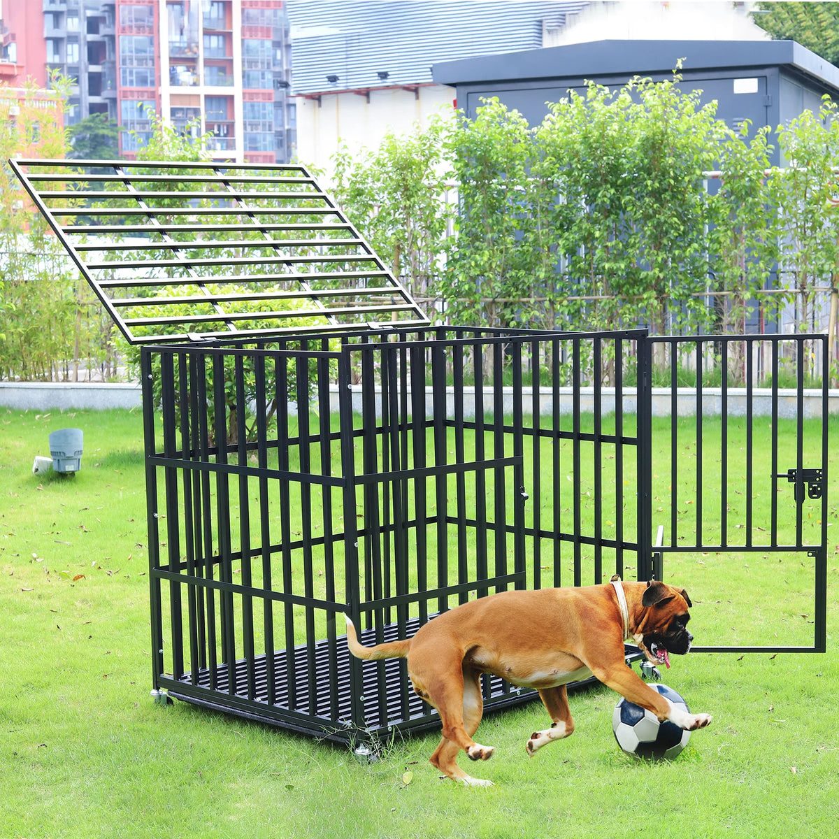 BINGOPAW Heavy Duty Dog Crate With Tray And Lockable Wheels