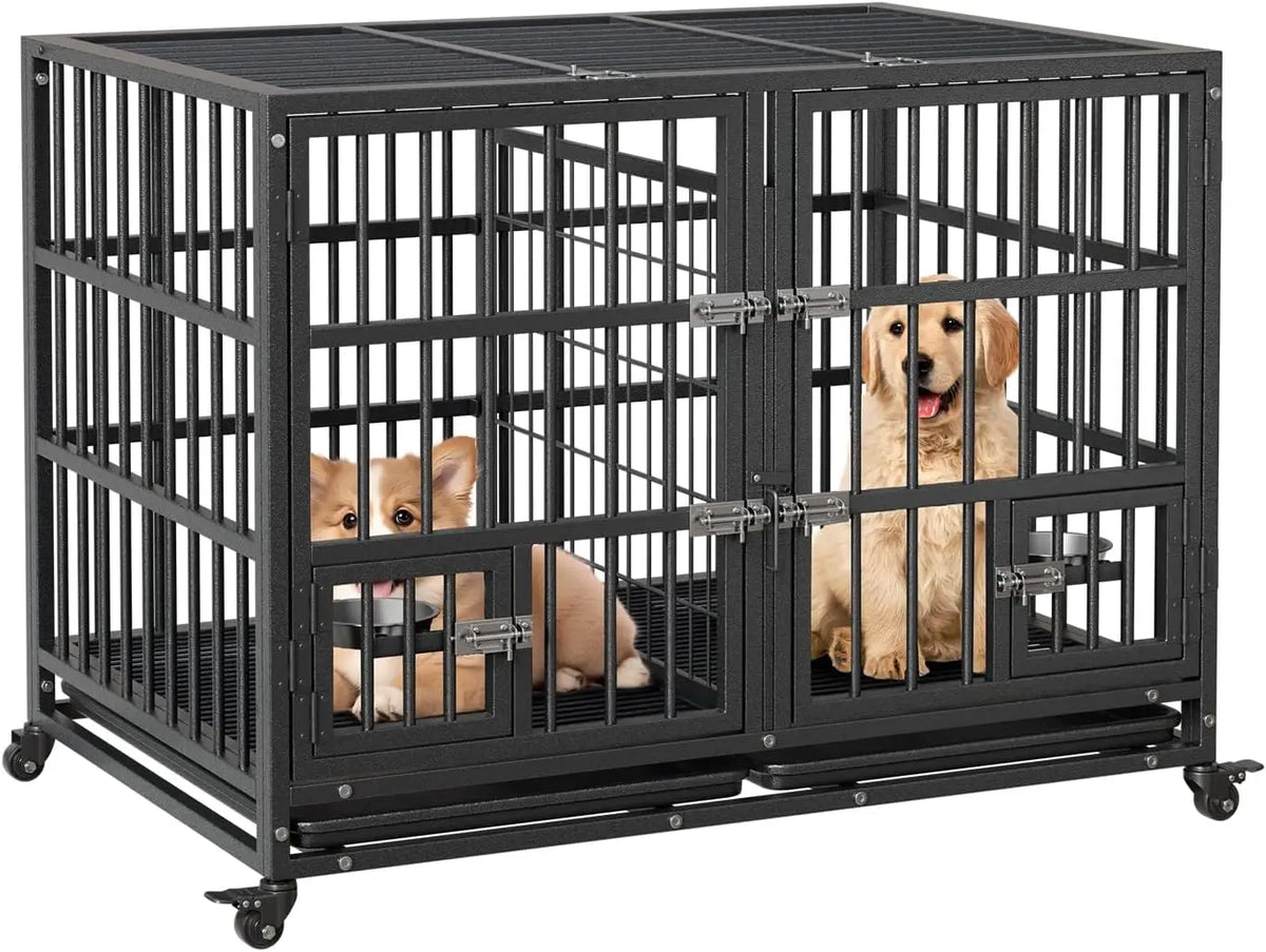Garvee Heavy Duty Dog Crate With Wheels And Removable Tray