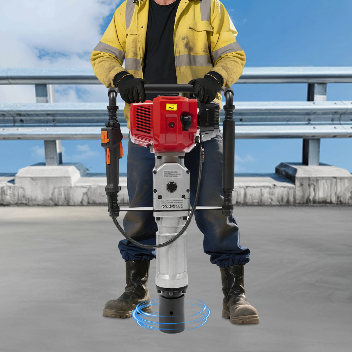 52CC 2-Stroke Gas Post Driver with Anti-Vibration Handle, Heavy Duty Impact Driver for Fencing Construction, Quick Change 2 Socket Sizes for T-Post Wood Post Agricultural Piling Work