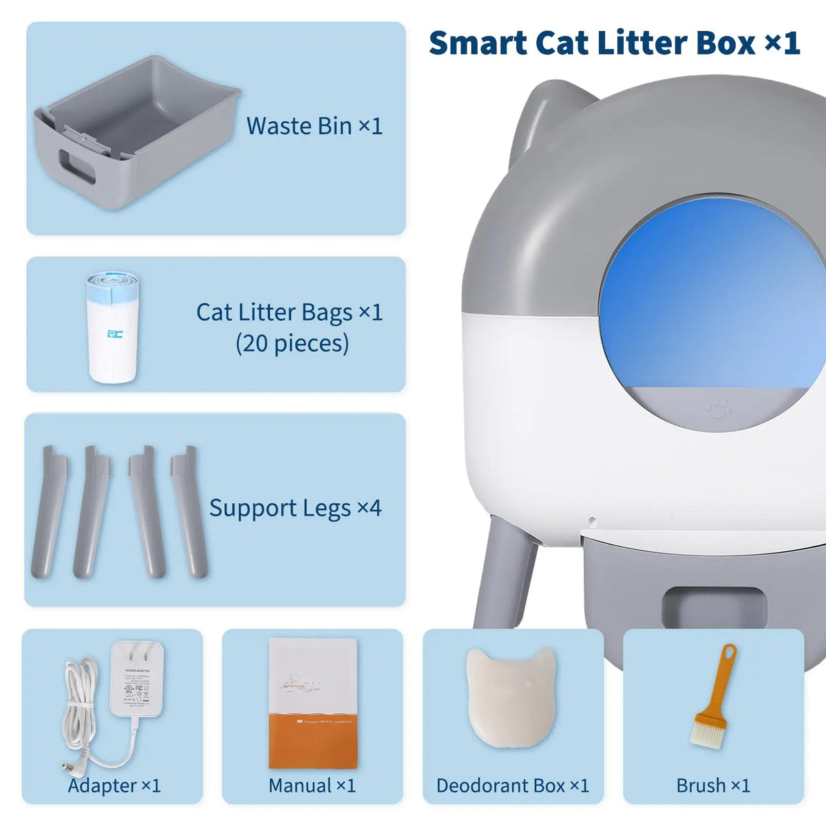 Self Cleaning Litter Box, 76L Large Capacity Automatic Cat Litter Box for Multiple Cats, Electric Cat Litters Box App Control, Multiple Safety Protection, Built-in LED Lights, 1 Roll Garbage Bags