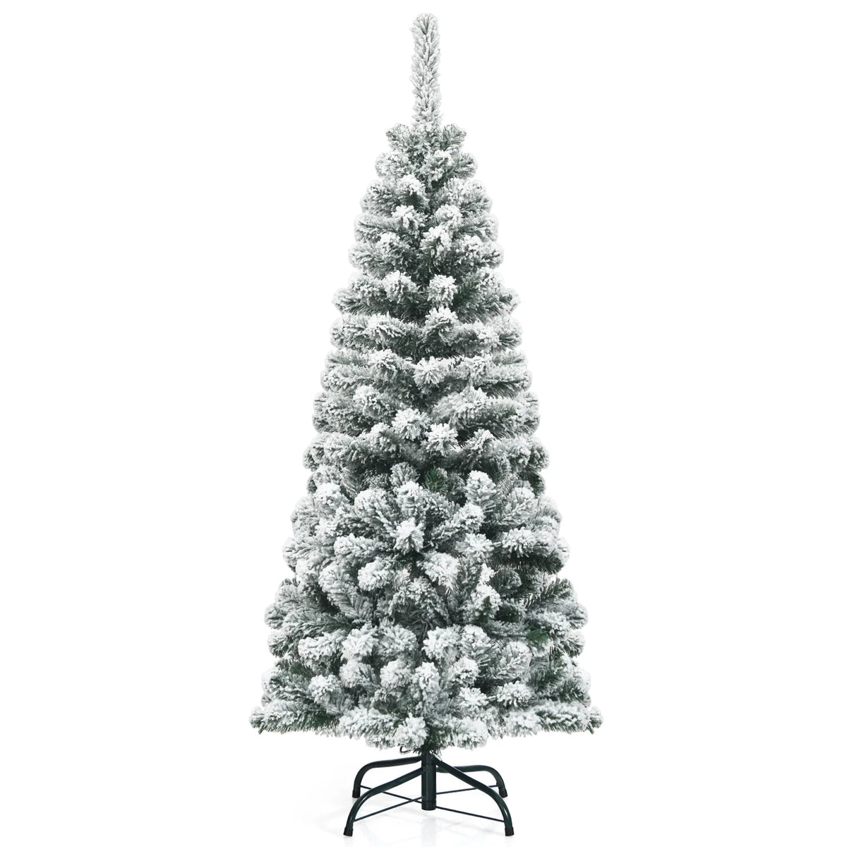 4. 5/ 6/ 7. 5 FT Snow Flocked Christmas Tree, Slim Hinged Pine Tree for Holiday Decoration, Home, Office, Party, Easy Assembly