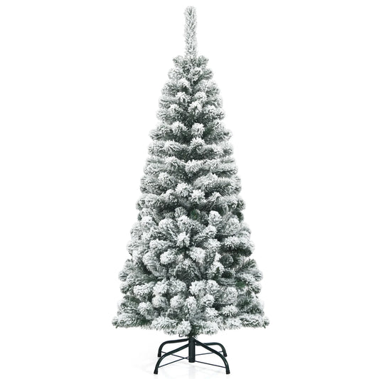 4. 5/ 6/ 7. 5 FT Snow Flocked Christmas Tree, Slim Hinged Pine Tree for Holiday Decoration, Home, Office, Party, Easy Assembly