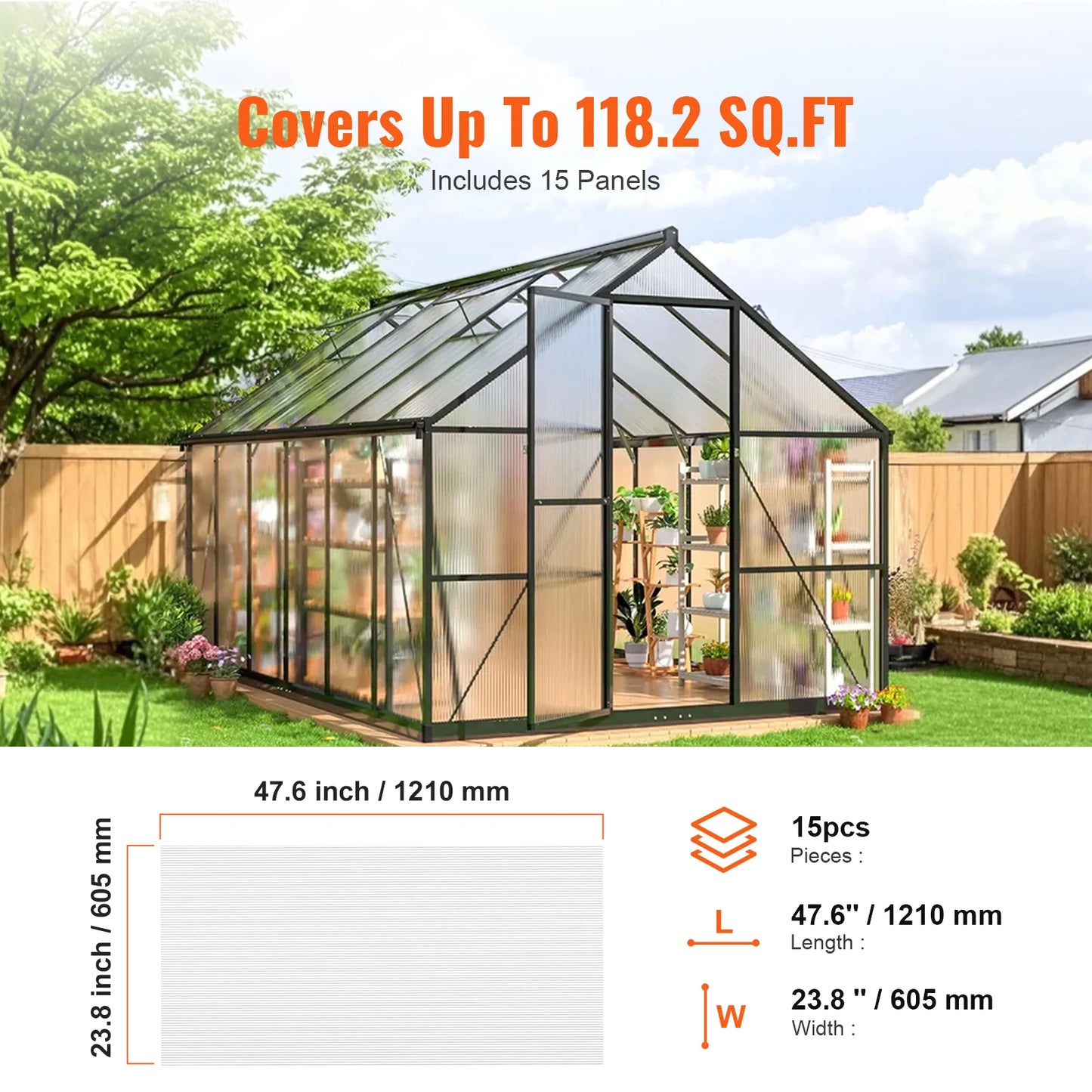 SucceBuy Polycarbonate Greenhouse Panels Roof Panels Sheets, Waterproof UV Protected Corrugated Resistance for Greenhouse/Garden