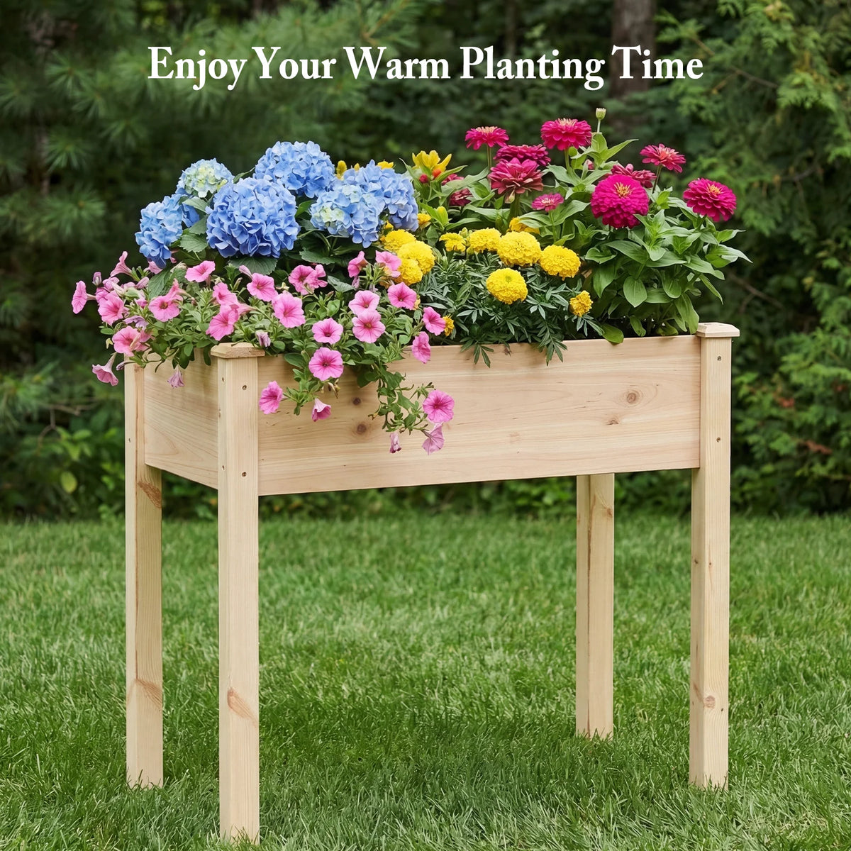 JHK 34x18x30 Inch Planter Box Outdoor Raised Garden Bed with Legs for Herbs Flowers Vegetables Elevated Wooden Garden Bed for Patio Balcony and Backyard