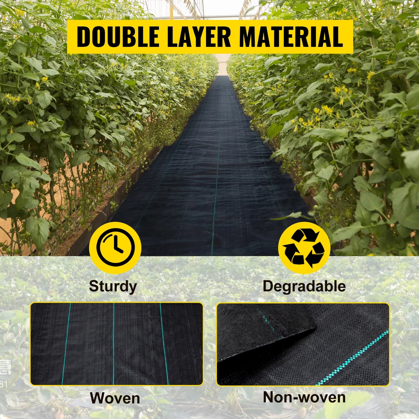 SucceBuy Woven Ground Cover Weed Barrier 5.8/5oz Landscape Fabric 4'x100'/5'x250'/3'x300'/4'x300' Garden Mat Weed Control Fabric