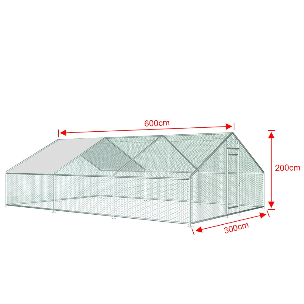 10/13/20ft Large Metal Chicken Coop Walk-In Run with Peaked Roof, Outdoor Poultry Cage Hen House for Farm Backyard