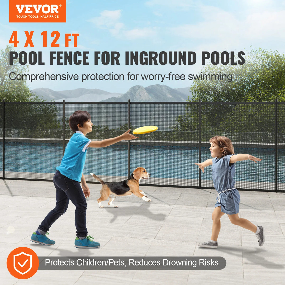 SucceBuy Pool Fence Fences for Inground Pools Removable Child Safety Pool Fencing Teslin PVC Fence Mesh Protects Kids and Pets