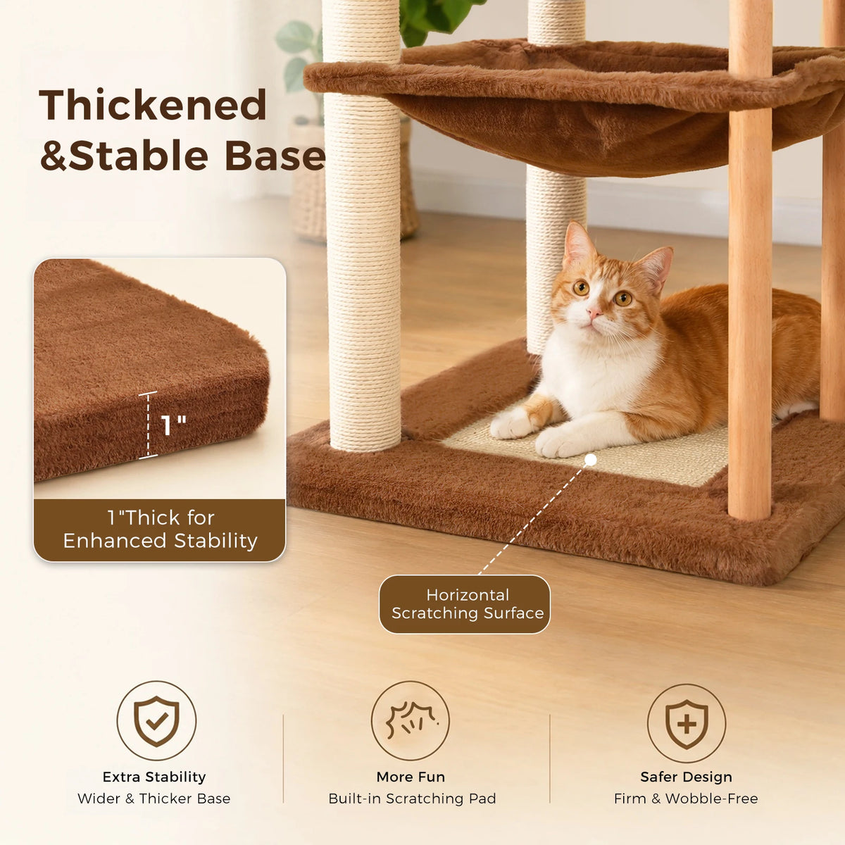 Multi-Level Cat Tree for Indoor Cats Tall Wooden Cat Tower with Sisal Scratching Post Spacious Hammocks Large Cat Condo Cat Toys