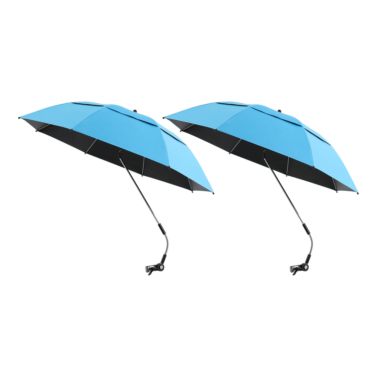 2-Pack Canopy Umbrellas with Clamp, 360° Adjustable Beach Chair Umbrella, 47.2in Arc with 8 Ribs for Wheelchair Patio Golf Cart