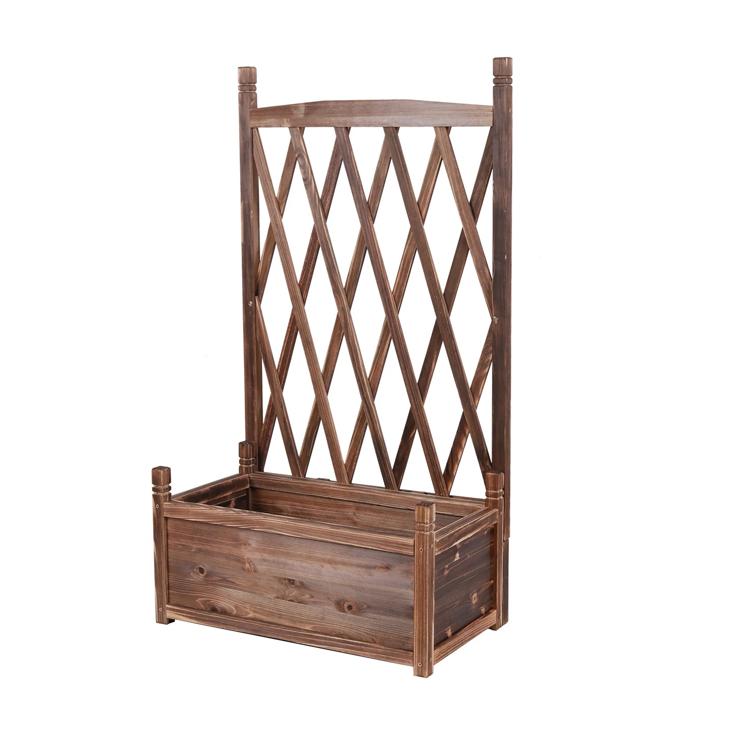 Elevated Wooden Garden Planter Box With Trellis For Outdoor Herbs