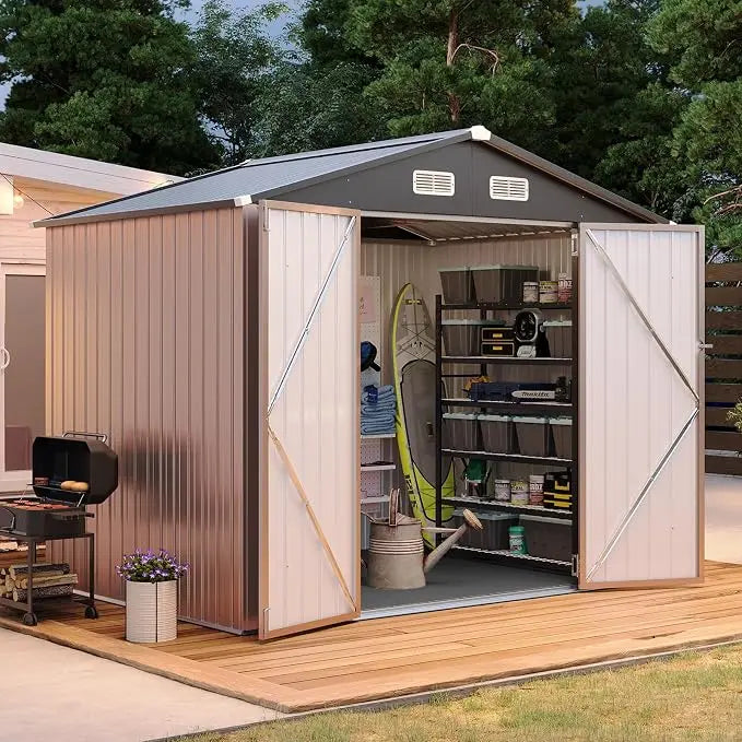 Galvanized Steel Outdoor Storage Shed With Double Doors And Ventilation