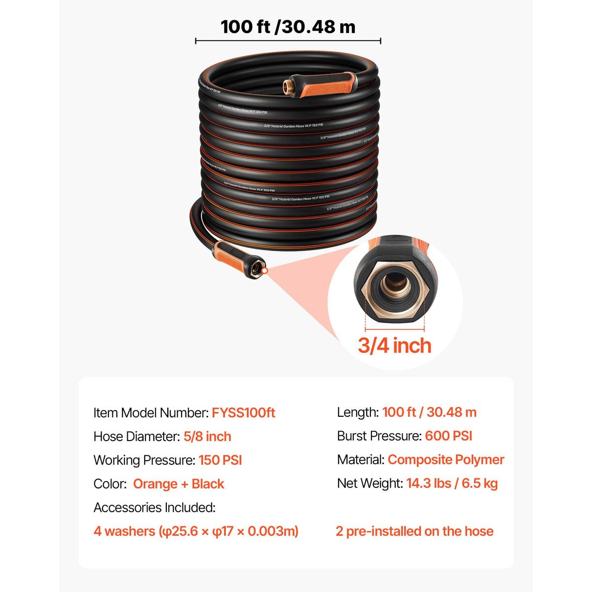SucceBuy Garden Hose Heavy Duty Rubber Water Hose Flexible & Non-kink Outdoor Waterhose Lightweight Hoses for Gardening Cleaning