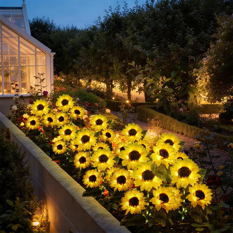 3 Head Solar Powered Sunflower Light Outdoor Waterproof LED Ground Insert Lawn Lamp For Garden Lawn Courtyard Decoration