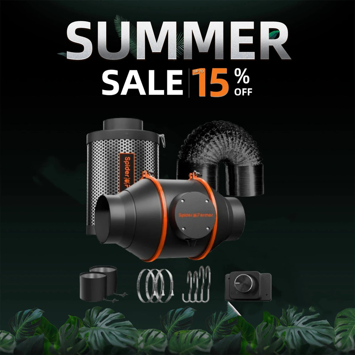 Spider Farmer 4"/6" Inline Fan Kit with Speed Controller and RJ12 Port, GGS Controller Compatible Grow Tent Ventilation