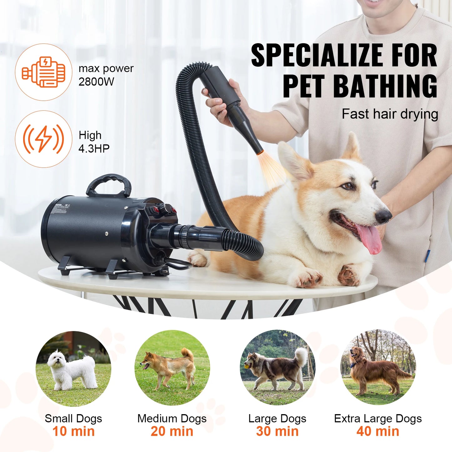 SucceBuy Professional Pet Dog Blow Dryer Adjustable Speed Grooming Tool