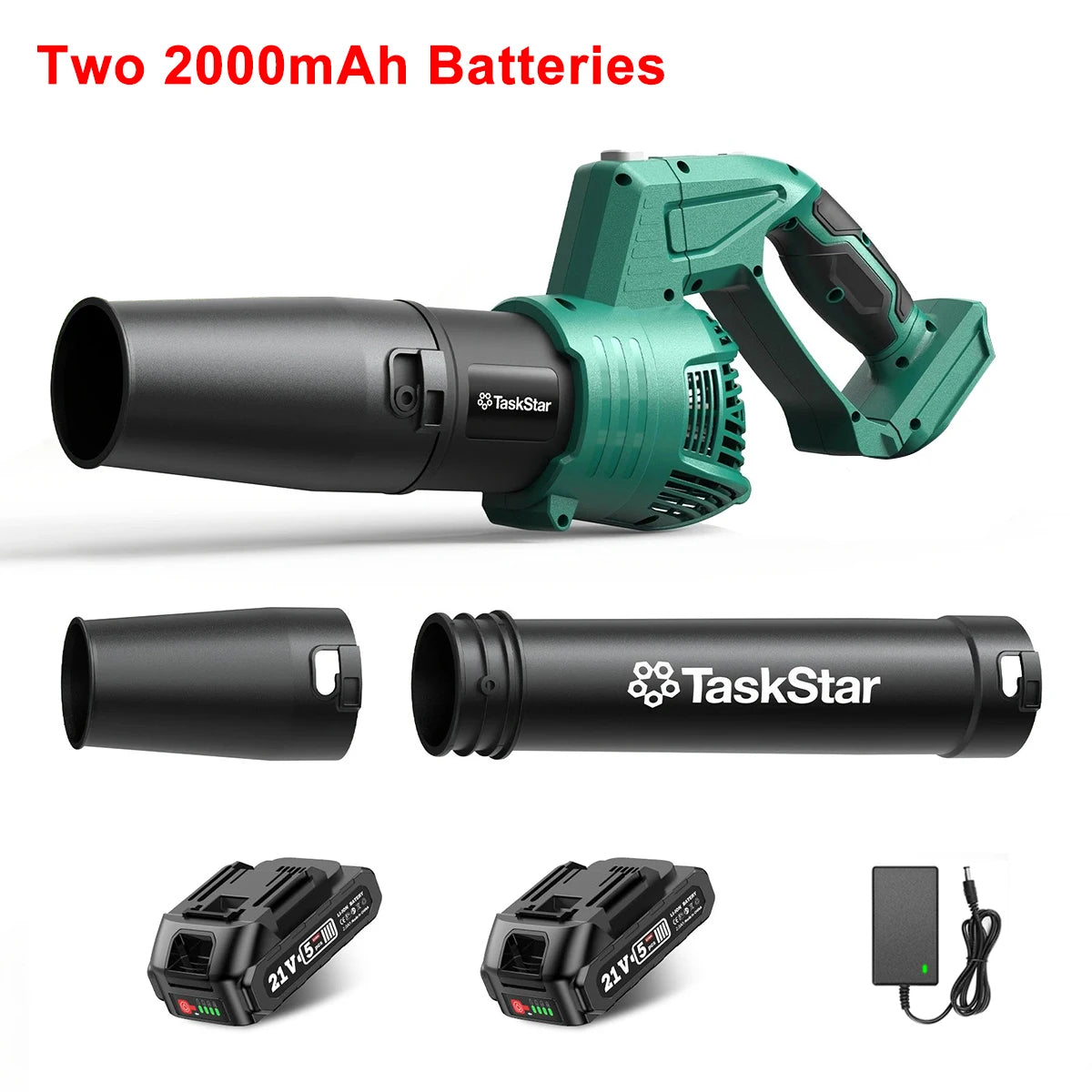 Taskstar Leaf Blower for Lawn 550CFM Electric Cordless Small Blower with Swivel Head, 2*4000mAh Battery & Charger 21V Airblower for Clean Car Patio Yard, Blowing Leaves / Dust Removal