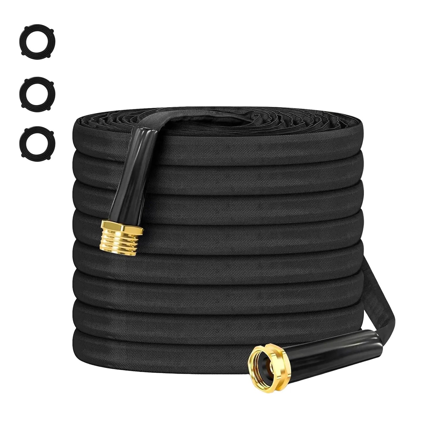 Non Expandable Fabric Covered Garden Hose With 3/4 Inch Copper Plated Aluminum Fittings Burst Proof PVC Inner Core For Garden Watering Car Washing And Outdoor Use