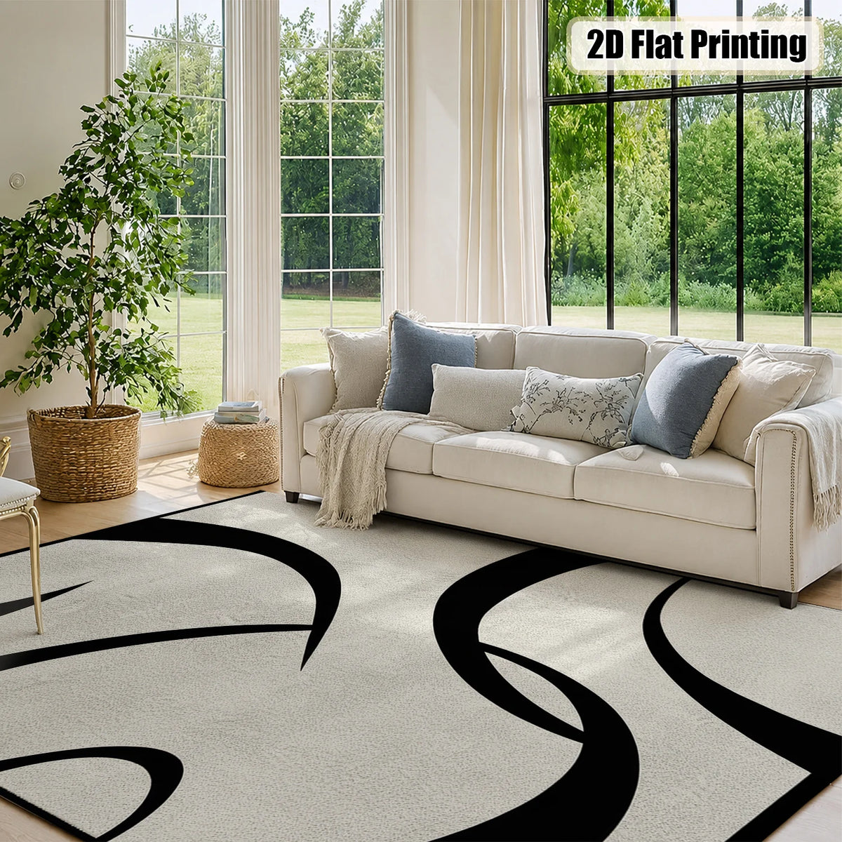 Machine Washable Abstract Velvet Area Rug With Non Slip Backing