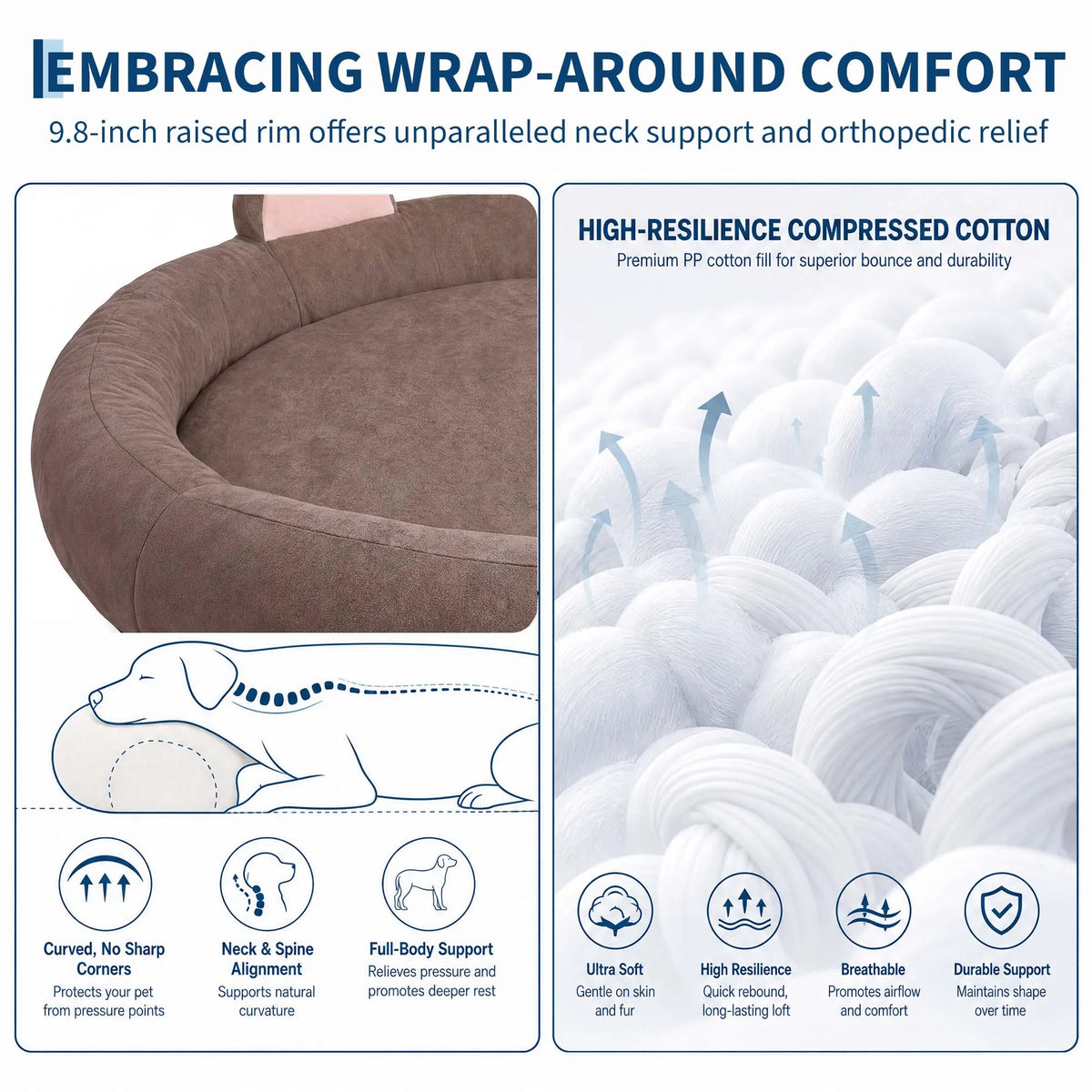Orthopedic Memory Foam Dog Bed With Supportive Bolster For Dogs