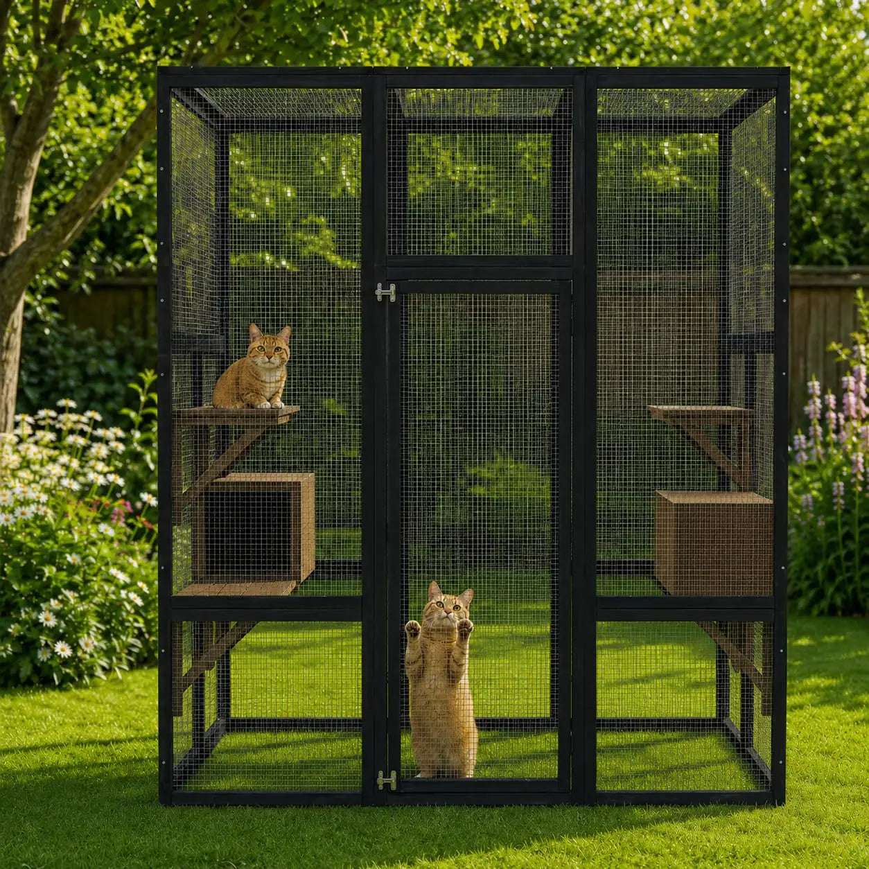 HiMISS Outdoor Wooden Catio Cat House With UV Protected Roof