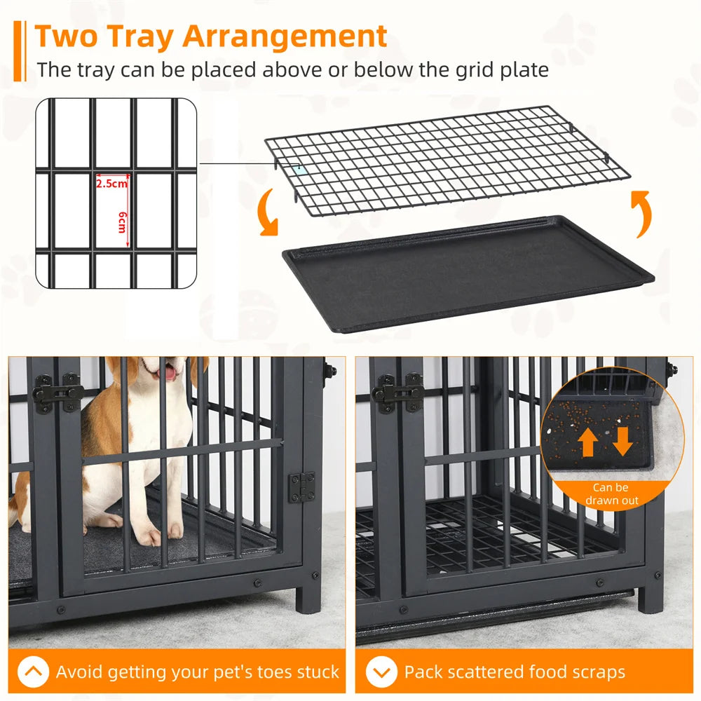 Borwart Elevated Wooden Dog Crate Kennel End Table With Tray