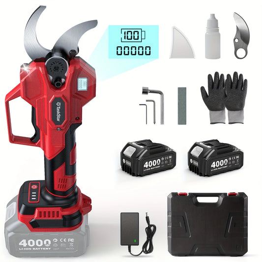 Taskstar Electric Scissors 600W Brushless Motor Cordless Pruning Shears with SK5 Blade&2 4.0Ah Battery, Max. 40mm, 0.8/1.2/1.6 Inch 3-gear Adjustable, For Pruning Tree Branches