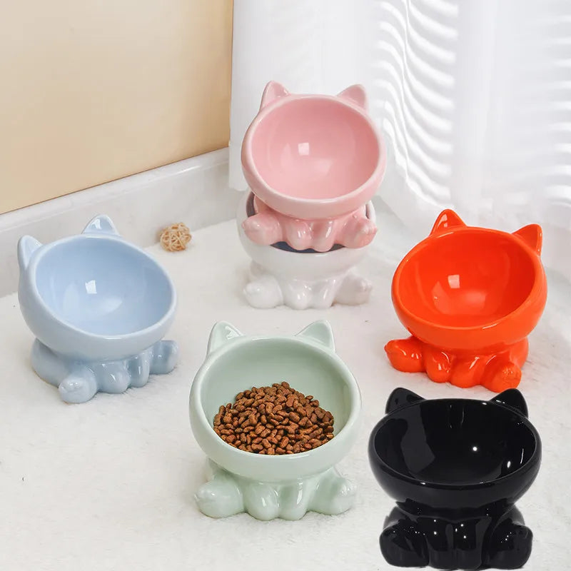 Ceramic Rounded Neck Guard Pet Bowl For Cats And Dogs