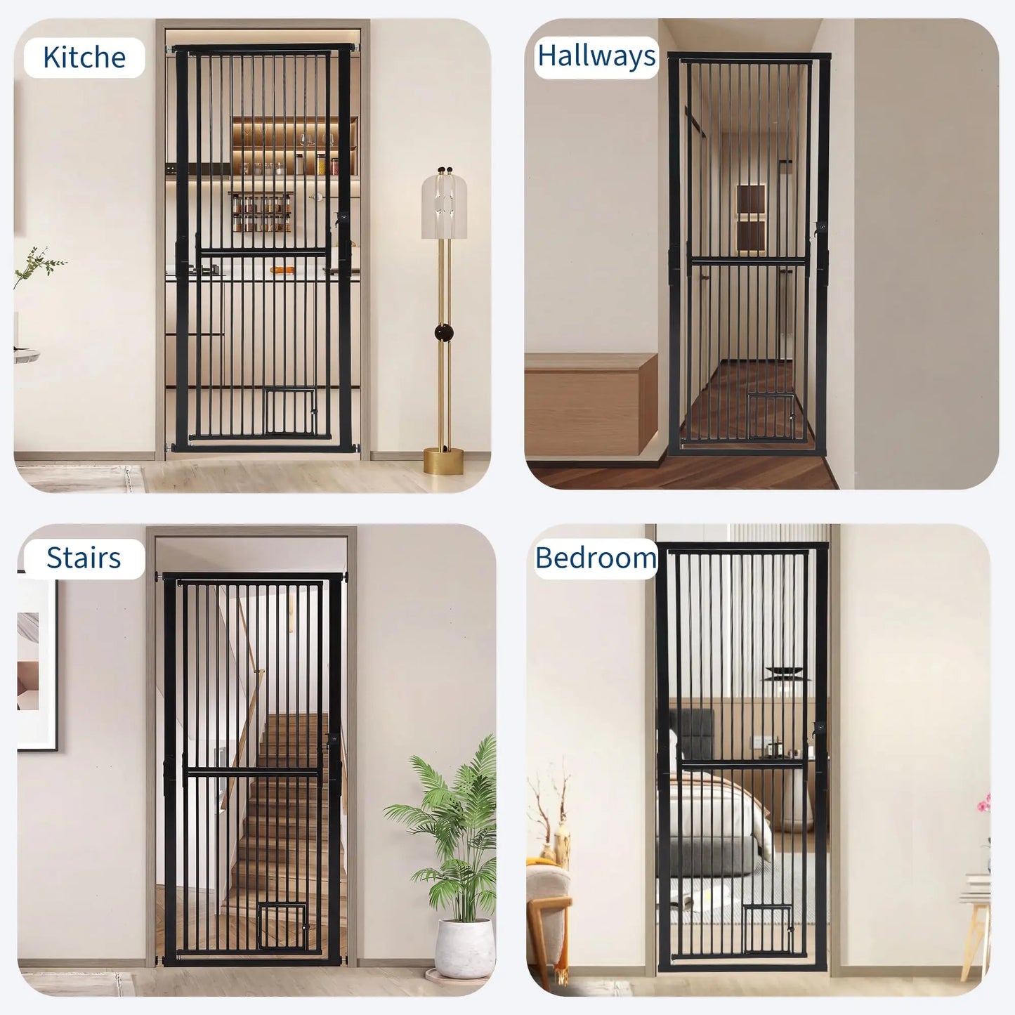 71" Extra Tall Pet Gate for Cats, 30.3-40.9'' Width Adjustable Pet Door | No-Drilling Pressure Mounted, Cat Gate with Door for Stairs, Doorways, Kitchen, 4 Extensions Kits
