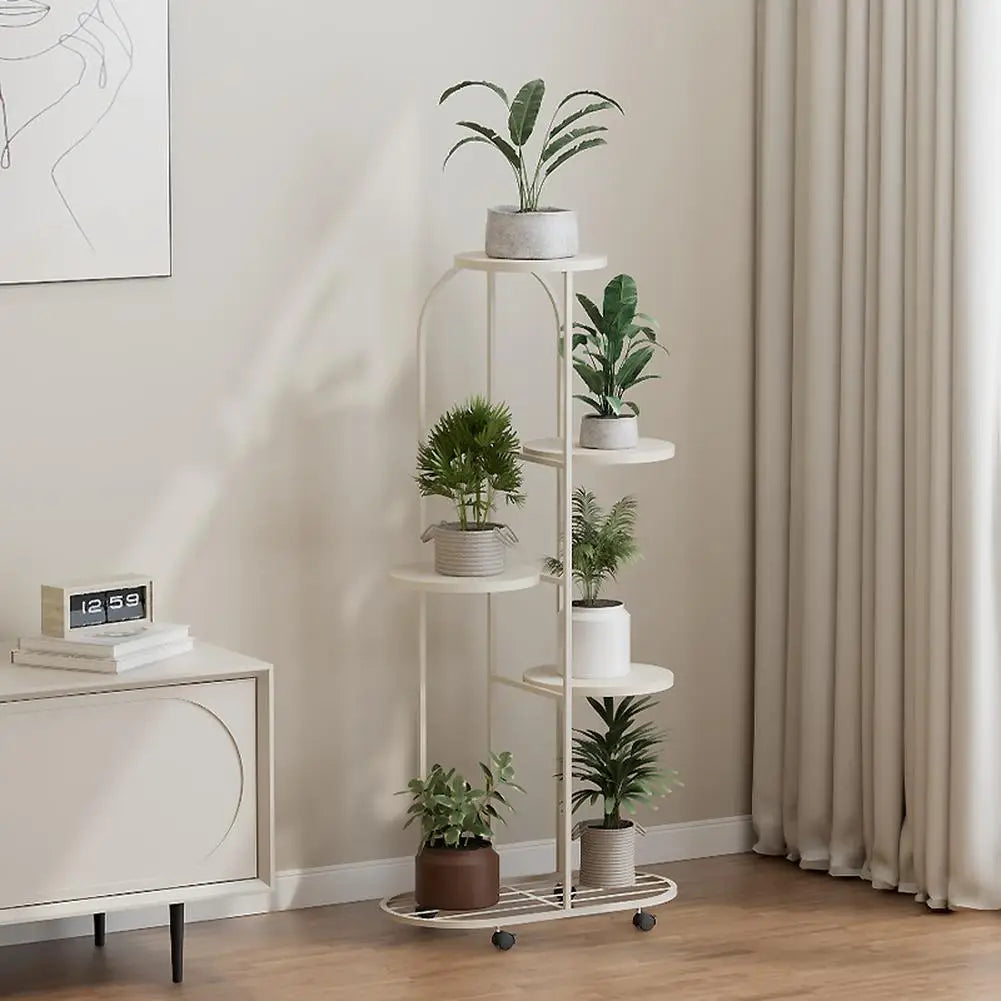 Plant Shelving Flower Pot Holder, Wrought Iron Corner Multiple Planter Rack Organizer with Wheels For Room Corner Balcony Garden