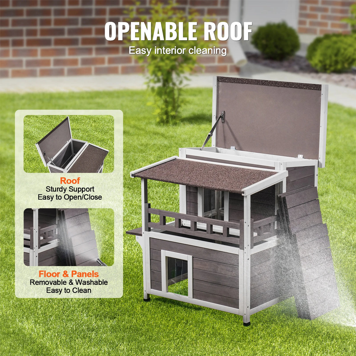 Weatherproof Two Story Wooden Outdoor Cat Shelter With Balcony