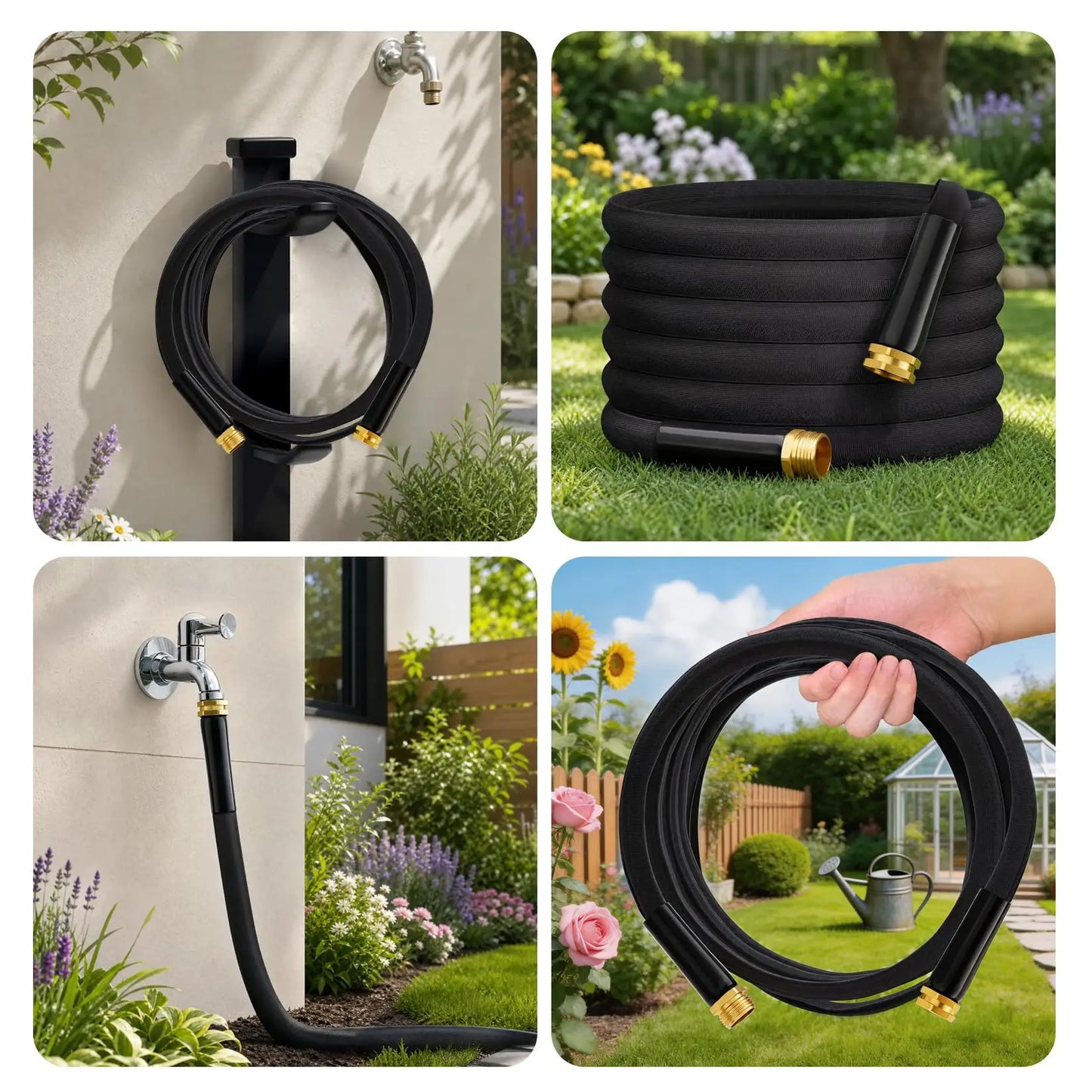 Non Expandable Fabric Covered Garden Hose With 3/4 Inch Copper Plated Aluminum Fittings Burst Proof PVC Inner Core For Garden Watering Car Washing And Outdoor Use