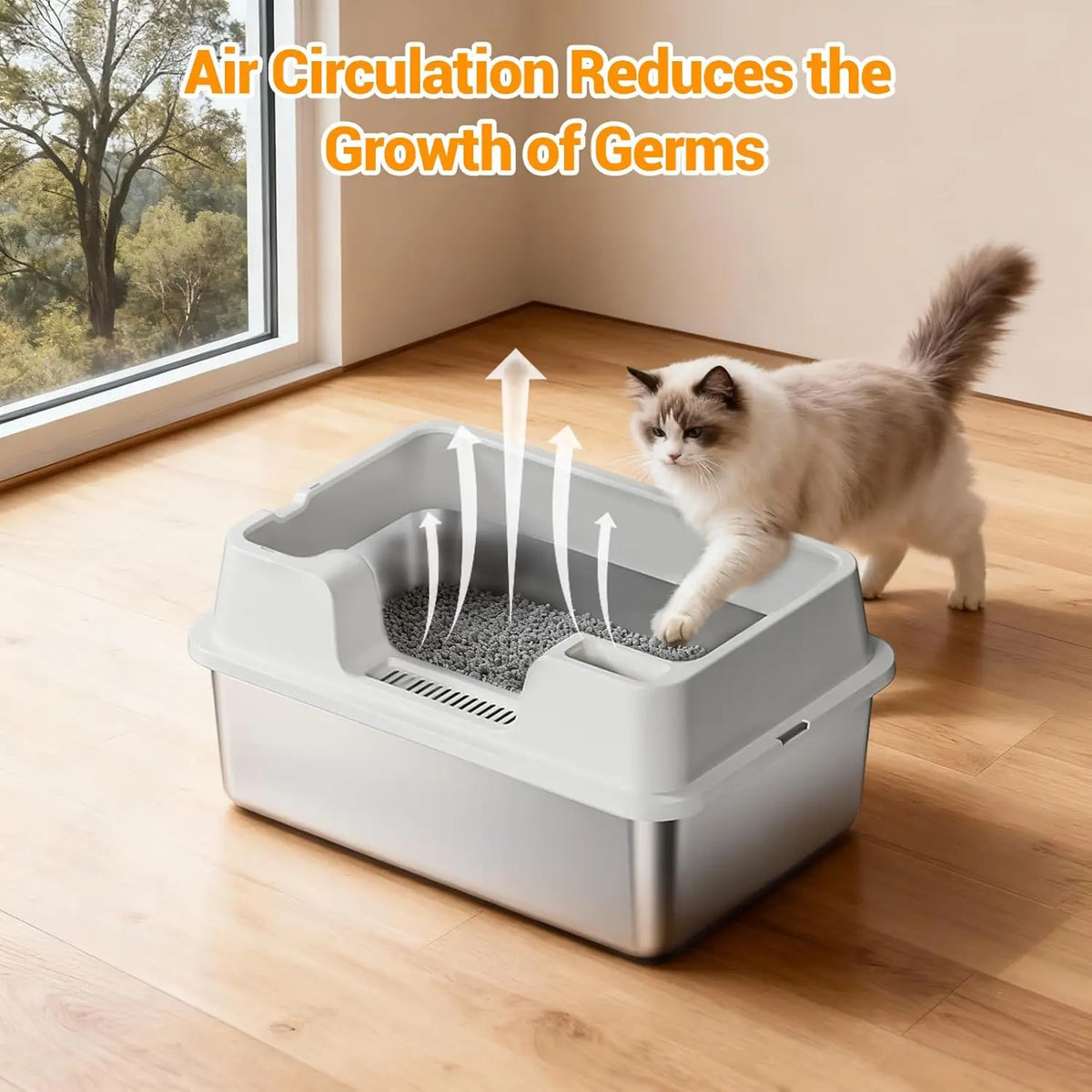 Extra Large Enclosed Stainless Steel Cat Litter Box,Metal Litter Pan High Wall Sides & Non-Stick Bottom Easy to Clean for Cats