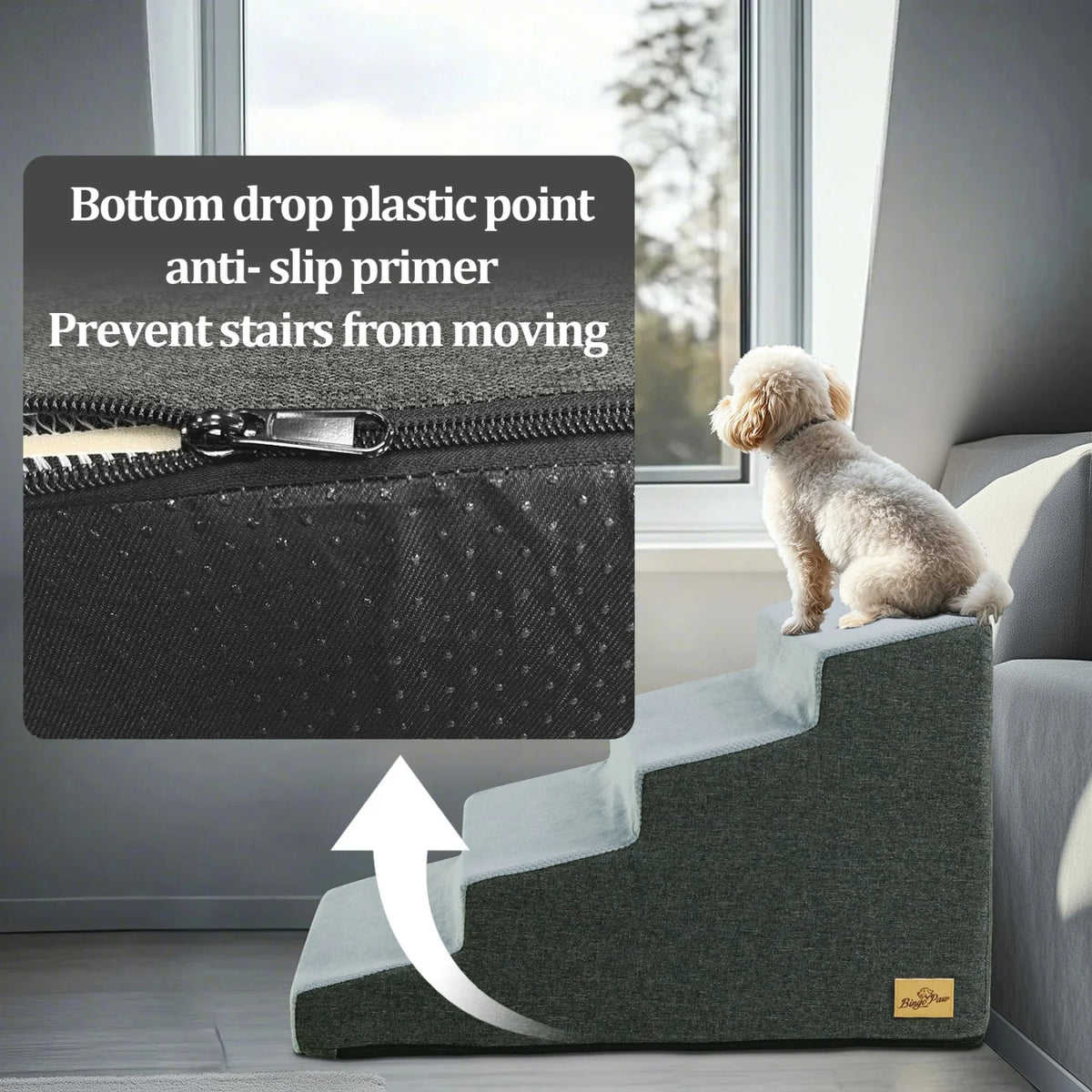 3/4 Step Dog Stairs With Washable Cover And Non-Slip Base